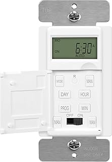 ENERLITES - HET01-C-W Programmable Digital Timer Switch for Lights, Fans, Motors, 7-Day18 ON/OFF Timer Settings, Single Pole, Neutral Wire Required, UL Listed, HET01-C, White