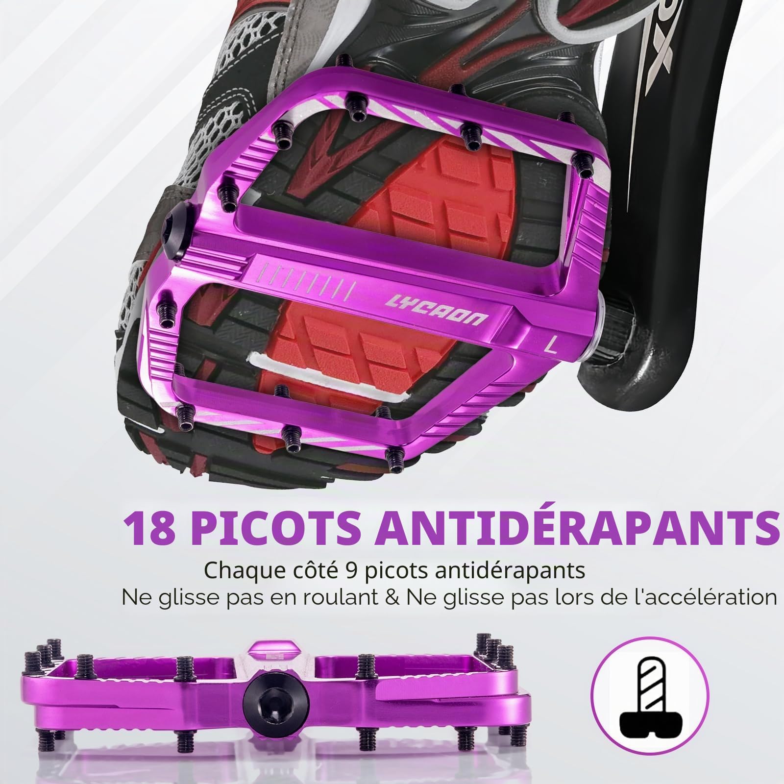 LYCAON Pédales pour Vélo, Pédale de vélo Antidérapante en Alliage d'aluminium CNC, CR-MO & Pédales de Sealed Roulements pour BMX VTT 9/16 Pouces