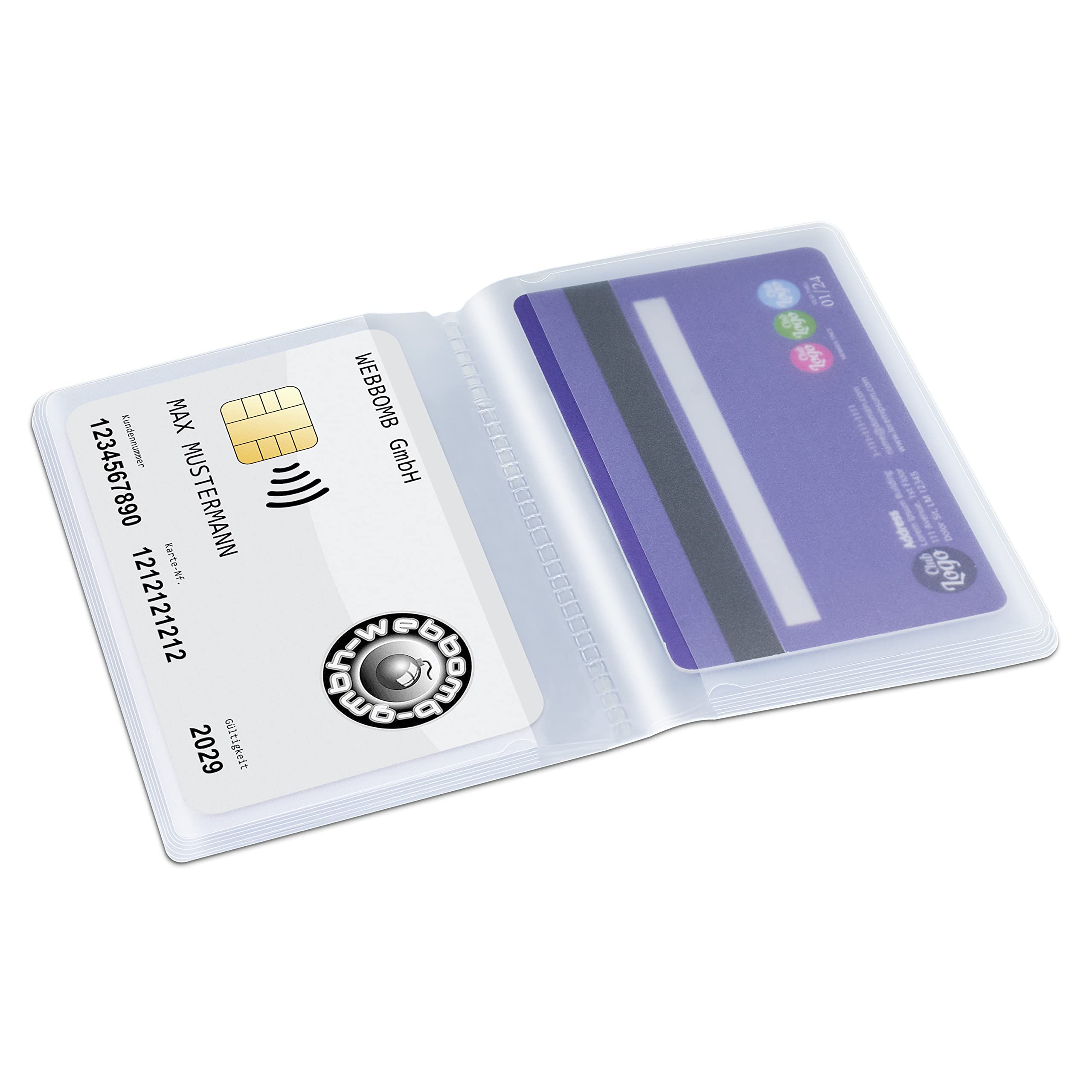 Portadocumenti a libro carta 20 scomparti trasparenti per carte di credito e identità