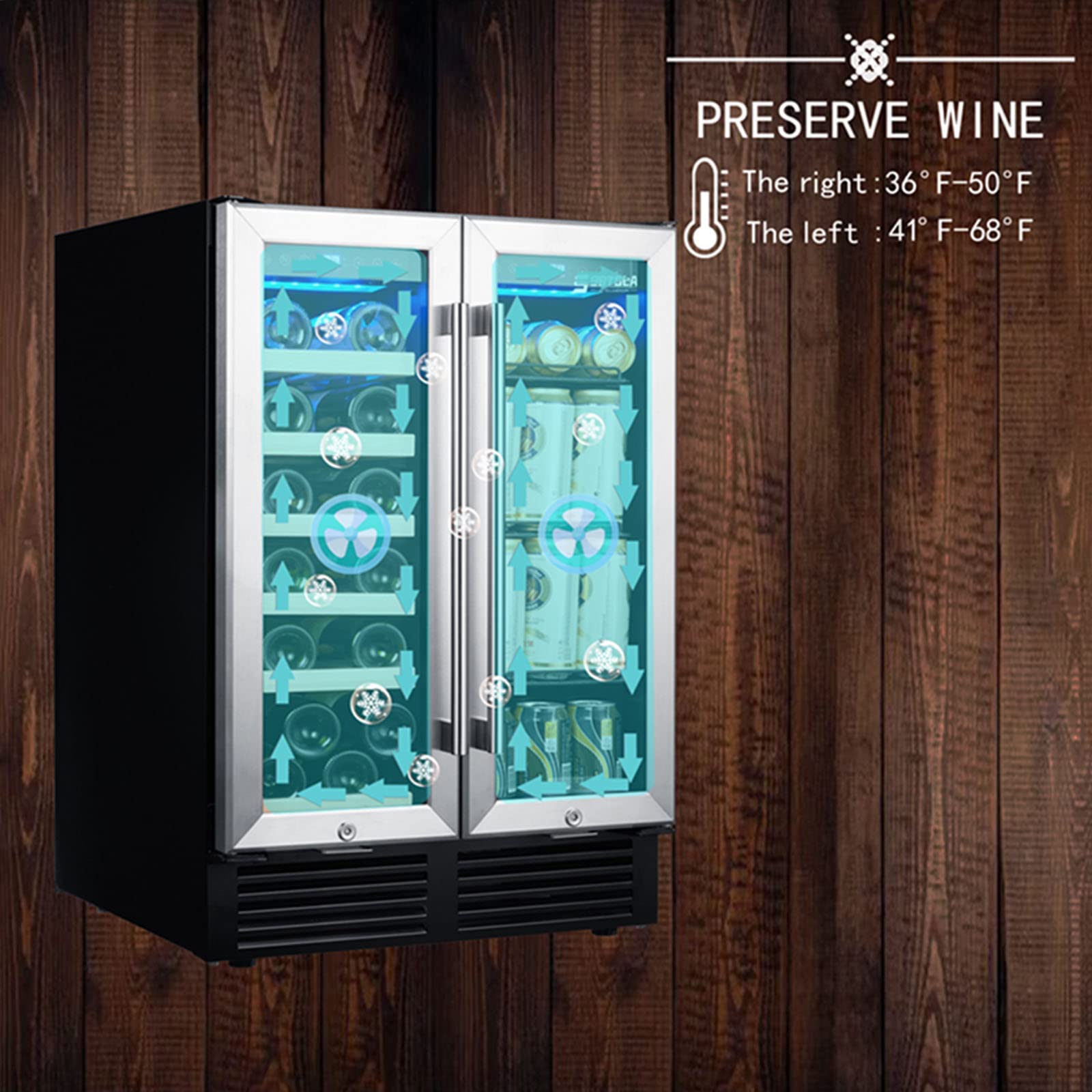 LJLZXPBUS 24'' Wine Cooler Refrigerator, Dual Zone Built-in or Freestanding Wine Cooler with Double Glass Door, Mini Quietly Fridge with Compressor, Keeps 19 Wine Bottles and 57 Cans Beverages on Fridge.com