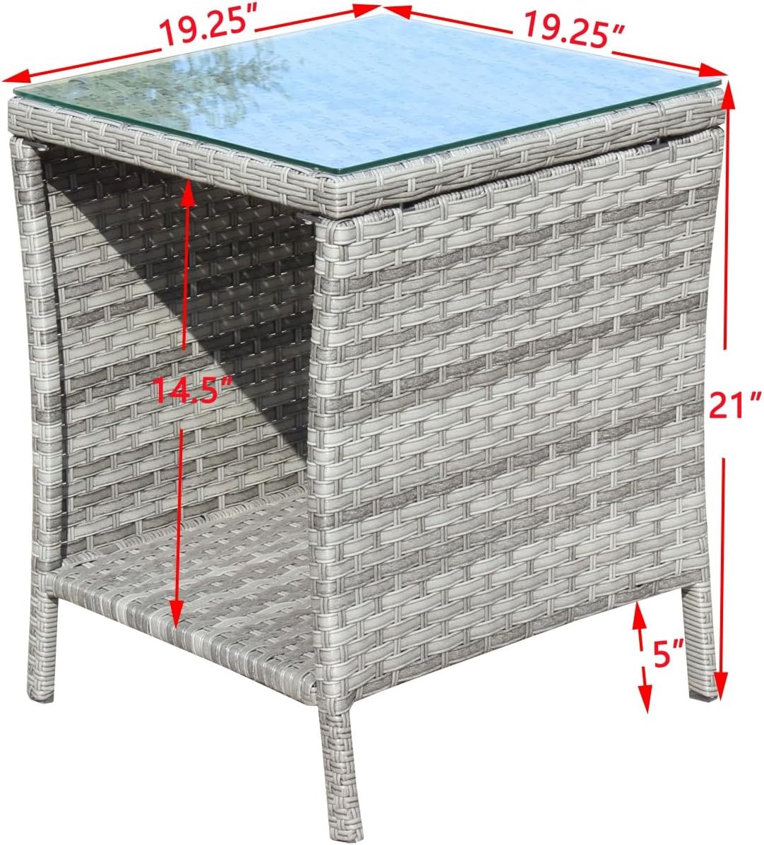 Outdoor Patio Coffee Table with Clear Tempered Glass Top - Grey Wicker Design