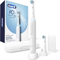Oral-B iO Series 3 Electric Toothbrush, White - 400% More Plaque Removal, Pressure Sensor, 3 Modes, Travel Case, 2 Heads