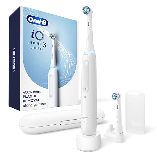 Oral-B iO Deep Clean Rechargeable Electric Toothbrush, White, iO Series 3 Limited, 2 Brush Heads, Travel Case, Pressure Sensor, 3 Cleaning Settings, 2-Minute Timer