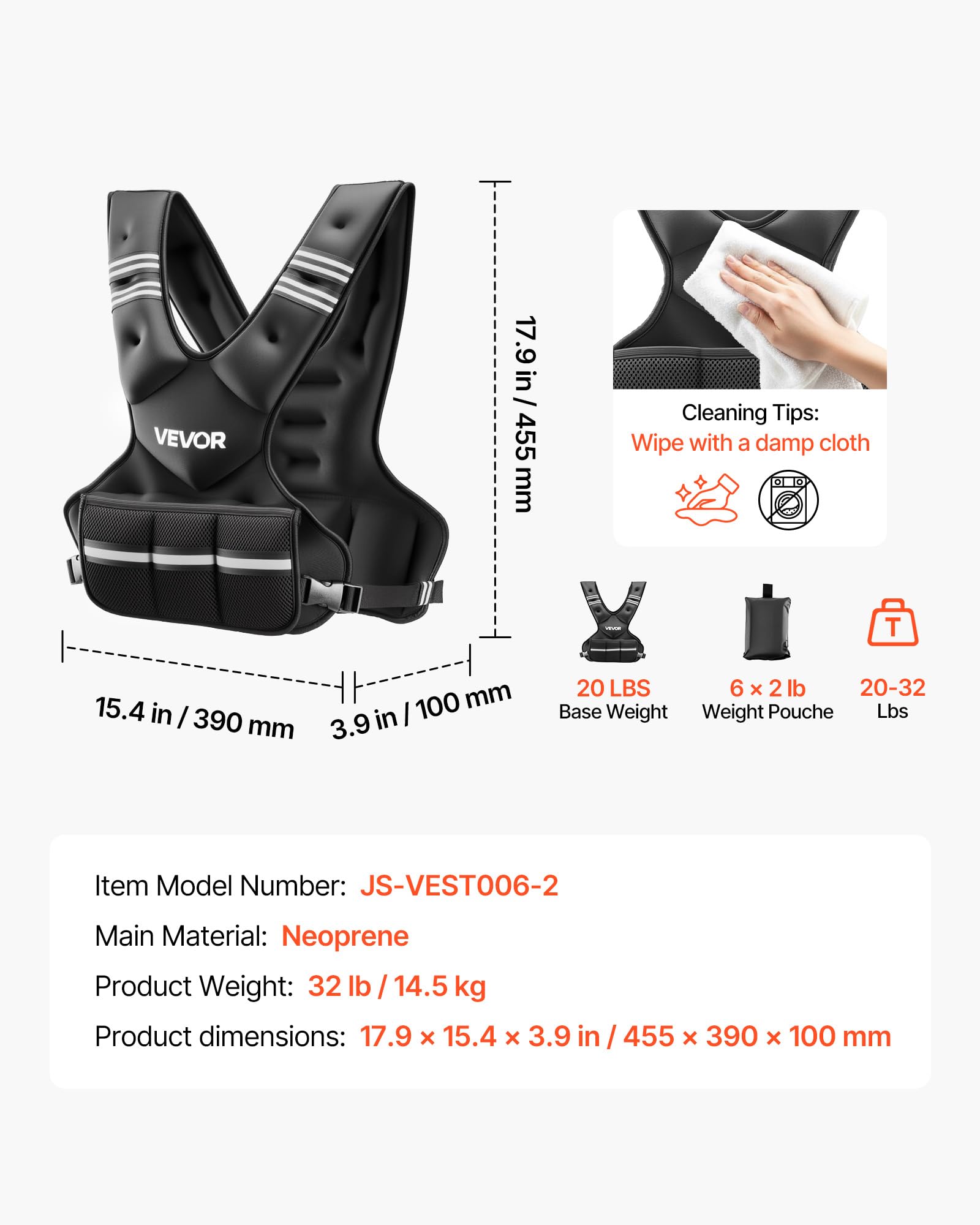 VEVOR Chaleco Lastrado Ajustable de 14,5 kg, Chaleco Ponderado con Forma de X, con 6 Paquetes de Pesas Extraíbles de 0,9 kg, para Entrenamiento de Fuerza, Correr, Fitness, Desarrollo Muscular