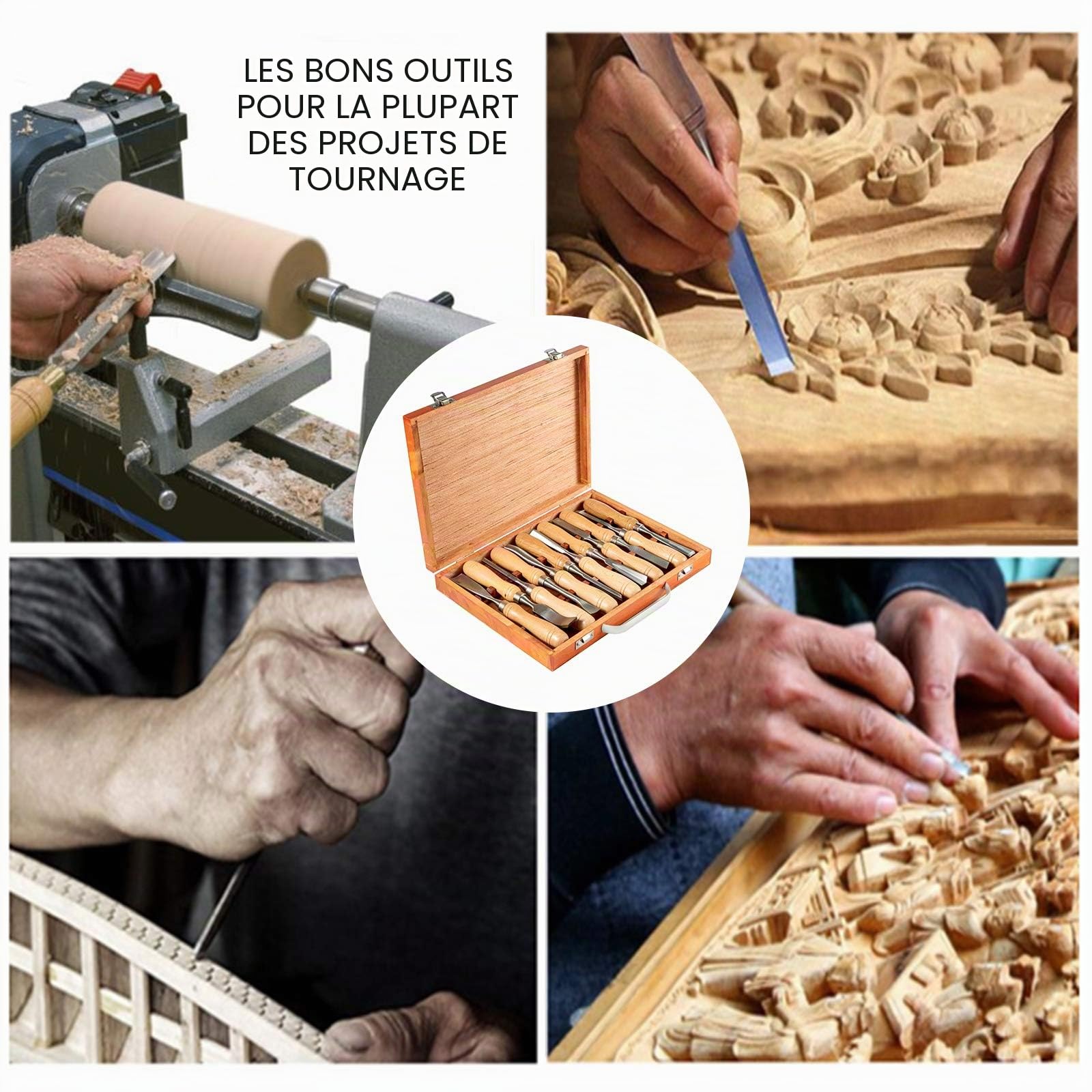 VEVOR Ensembles de ciseaux à bois 12pcs Ensemble de burin à bois pour protéger les ensembles de ciseaux à bois de tout dommage