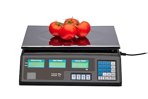 Yanika Báscula de computación electrónica comercial de 88LB 88.2 lbs Báscula digital de alimentos para delicatessen con pantalla LCD y batería