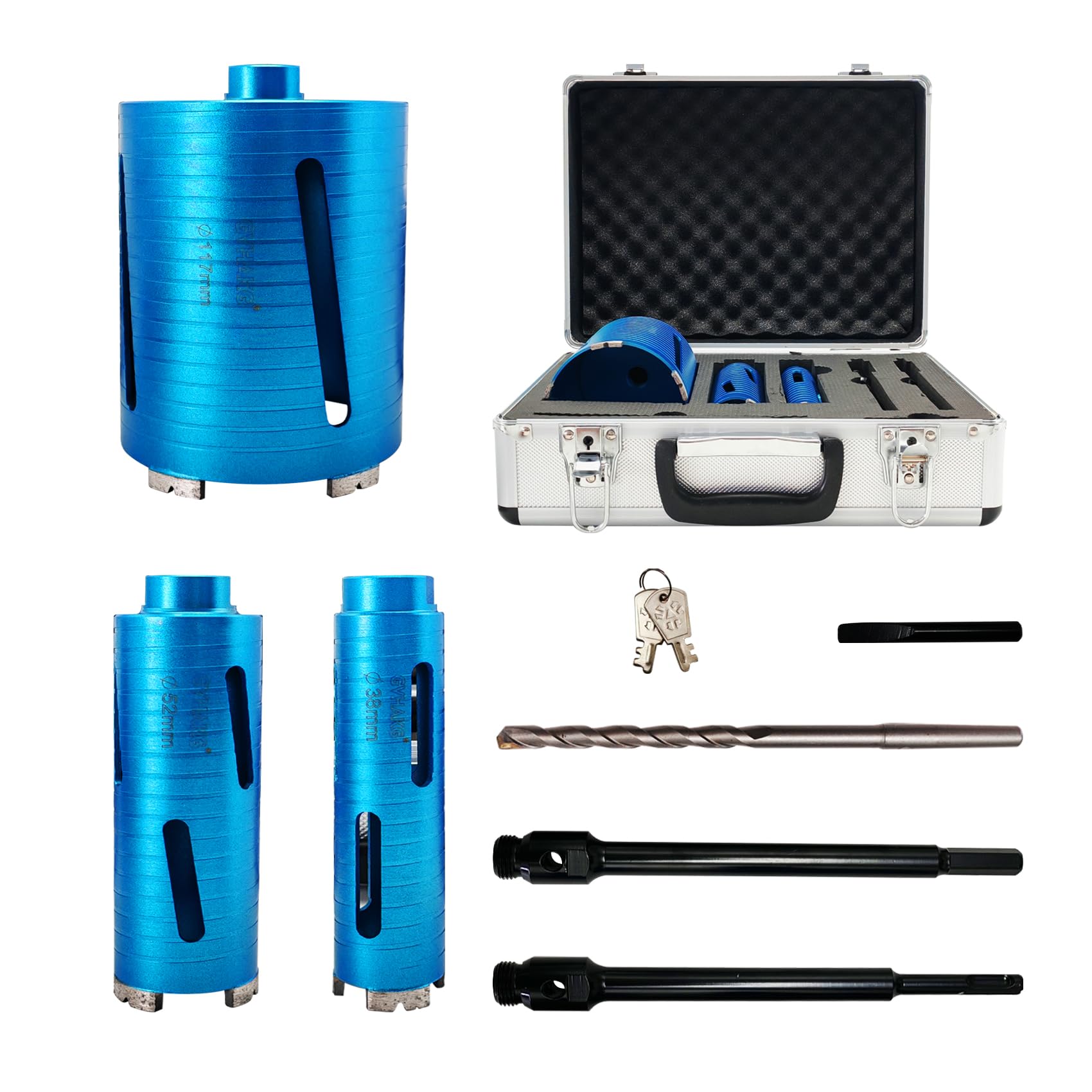 GVHAKG 7Pcs Diamond Core Drill Set 38 mm, 52 mm, 117 mm Diamond Cores,Concrete Core Drill for Brick, Concrete, Granite, Marble and Stone
