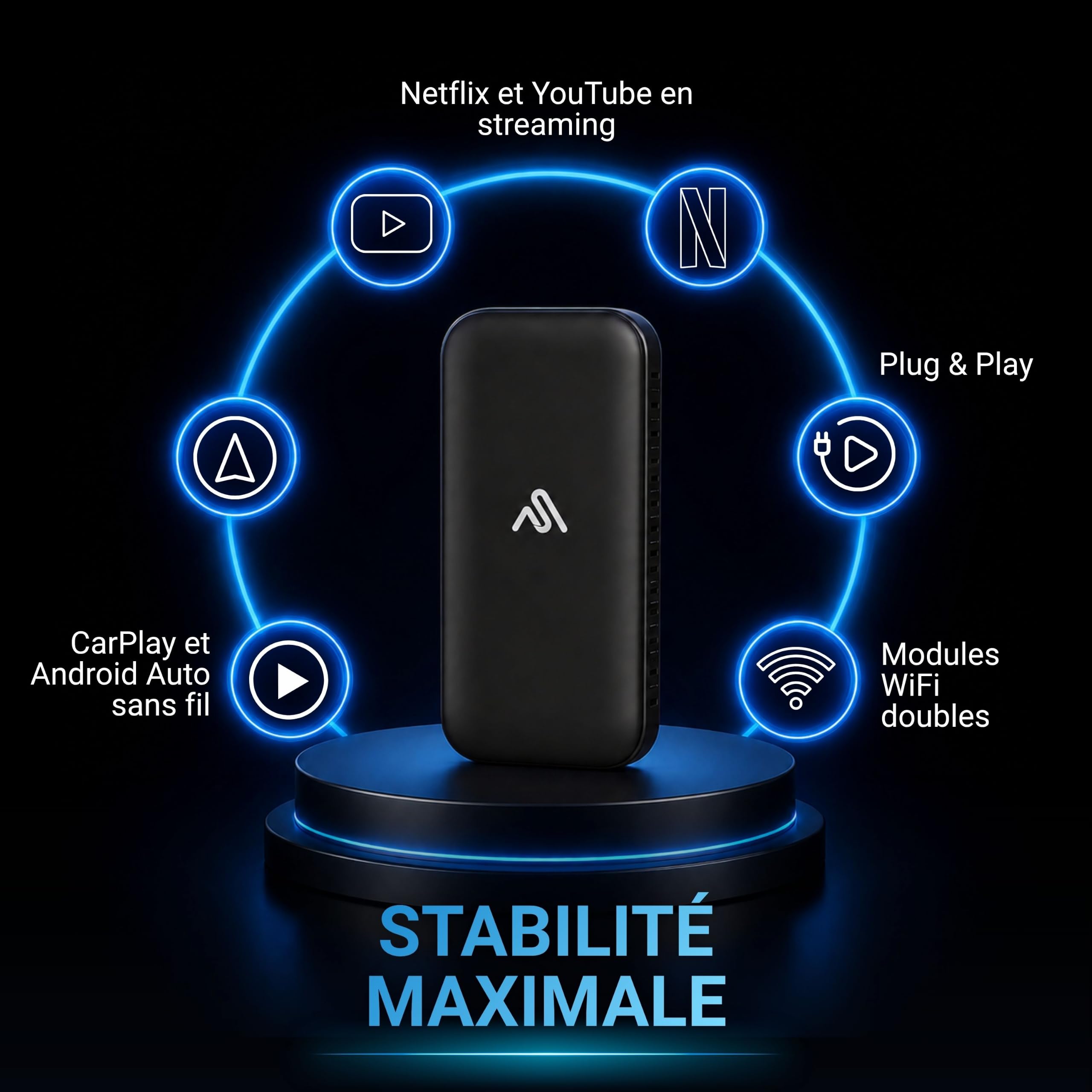AutoSky Wireless CarPlay & Android Auto AI Box Lite Plus 2.0 Streaming Box with Netflix & YouTube, Plug & Play Multimedia Adapter for Auto