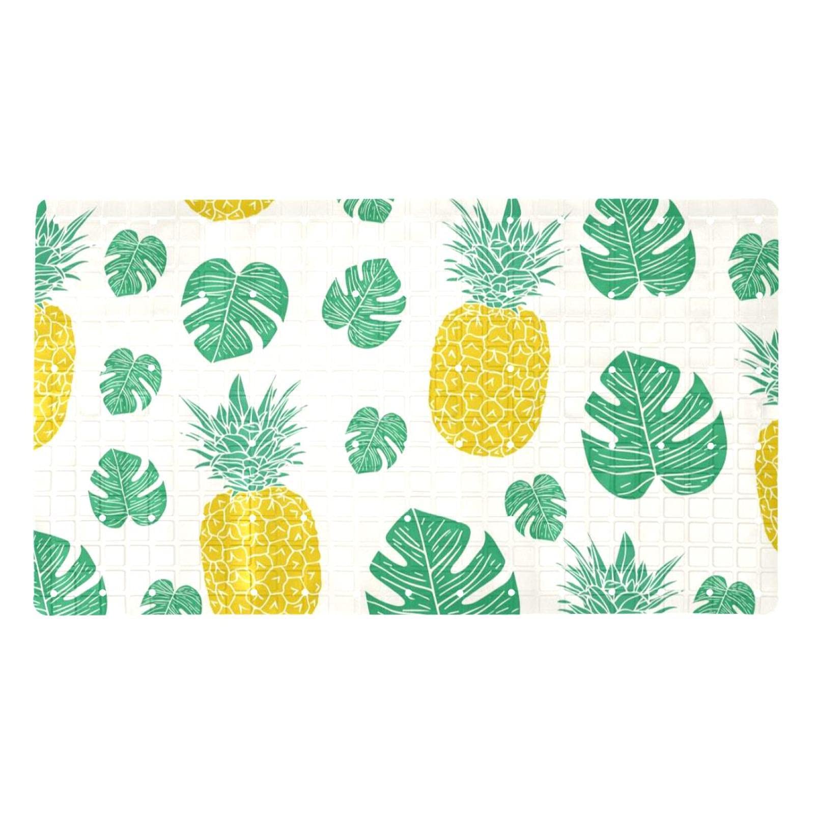 Tapis de bain antidérapant 40x70 cm à ventouses imprimé feuilles d'ananas