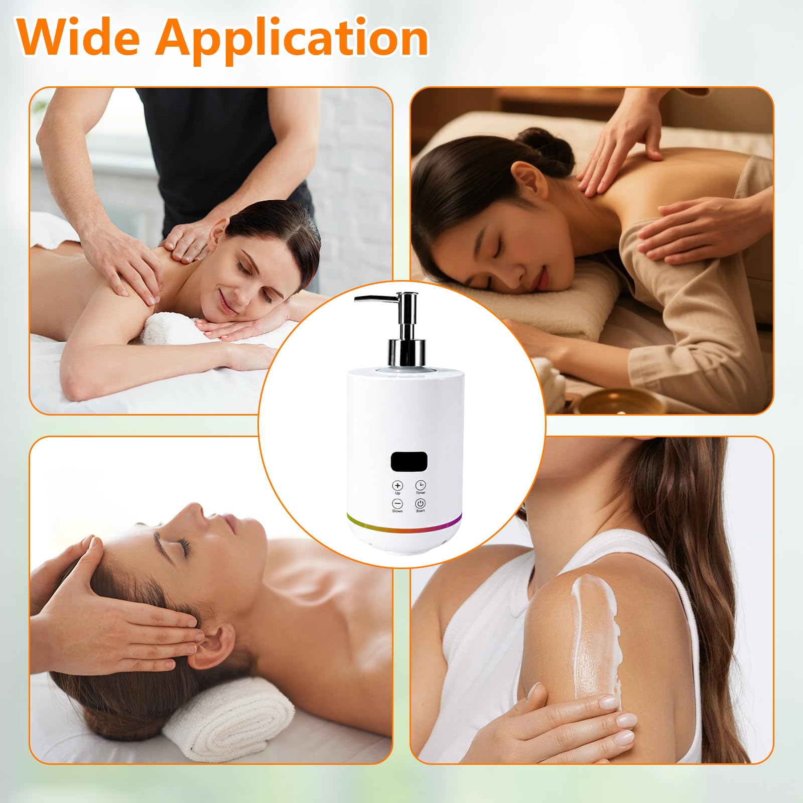 Massageöl Wärmer mit Zwei 250 ml-Massageölflaschen, Einstellbare Temperatur 30-65°C, Zeiteinstellungen, Gradientes Umgebungslicht, Gel Flaschenwärmer Heizung für Spa, Salon und Home Use