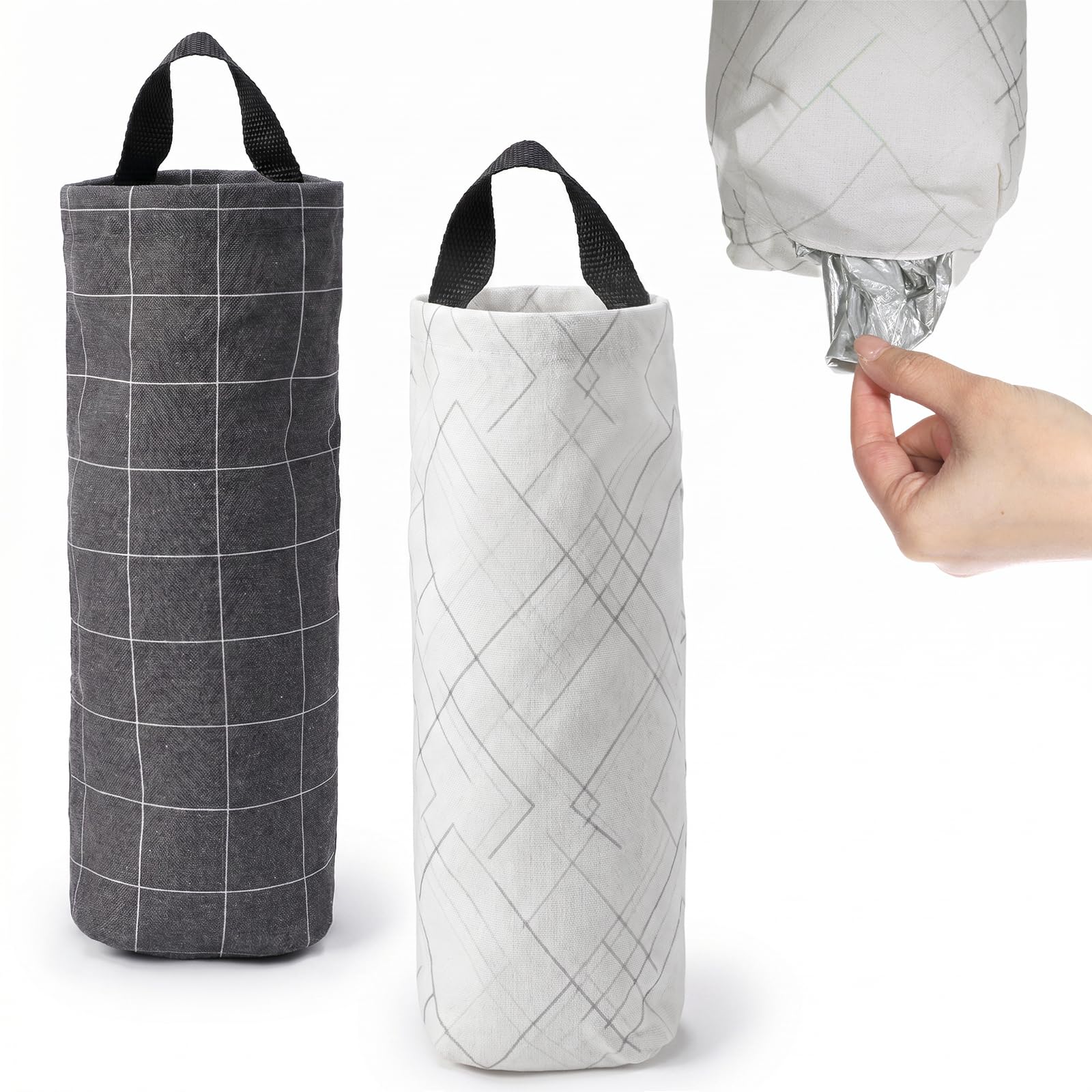 ZEYIYER 2Pcs Plastic Bag Holder, Washable Grocery Bag Holder for Home, Kitchen, Camper, Wall Mounted Storage Bags Organizer for Shopping, Trash Bags (Black, White)