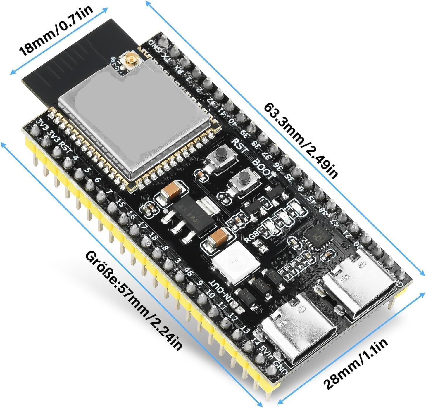 ESP32-S3 DEVKITC-1 N16R8 ESP32 S3 Wroom-1-N16R8 Module WiFi + 5.0 Bluetooth Internet Board avec Antenne 2,4 GHz