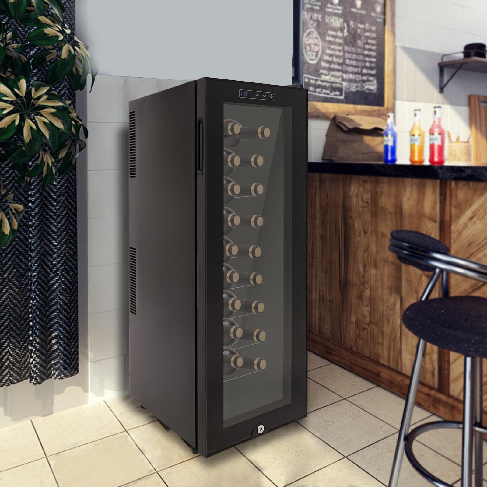 Weinkühlschrank 30 Flaschen Doppelte Gehärtetem Glas LED Beleuchtung 12-18℃ Einstellbar Geräuscharmer Modern Flaschenkühlschrank