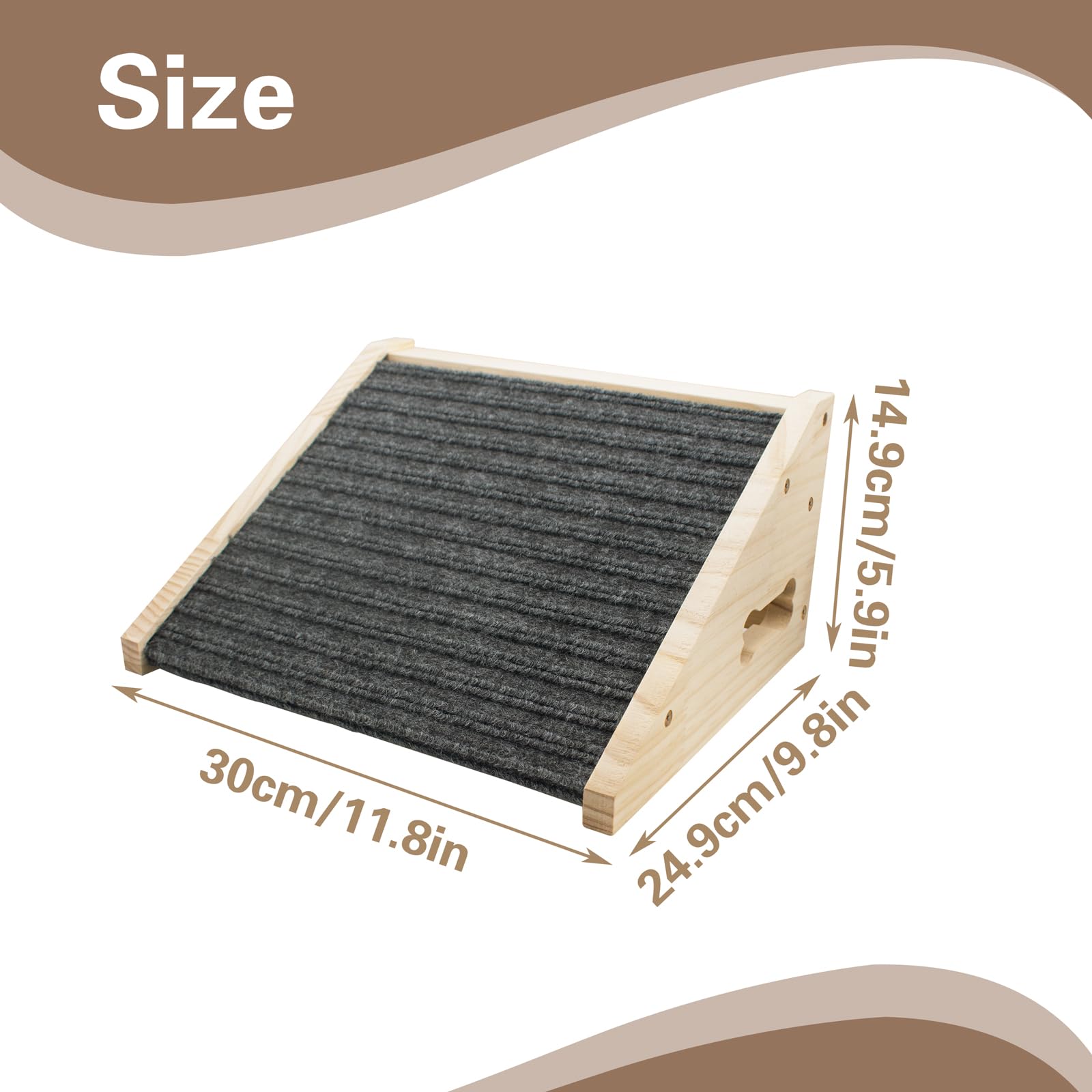 Hunderampe für Treppen Haustierrampe aus massivem Holz mit rutschfestem Filzbezug für kleine bis mittelgroße Hunde Treppenrampe für verletzte Hunde 30x25x15 cm