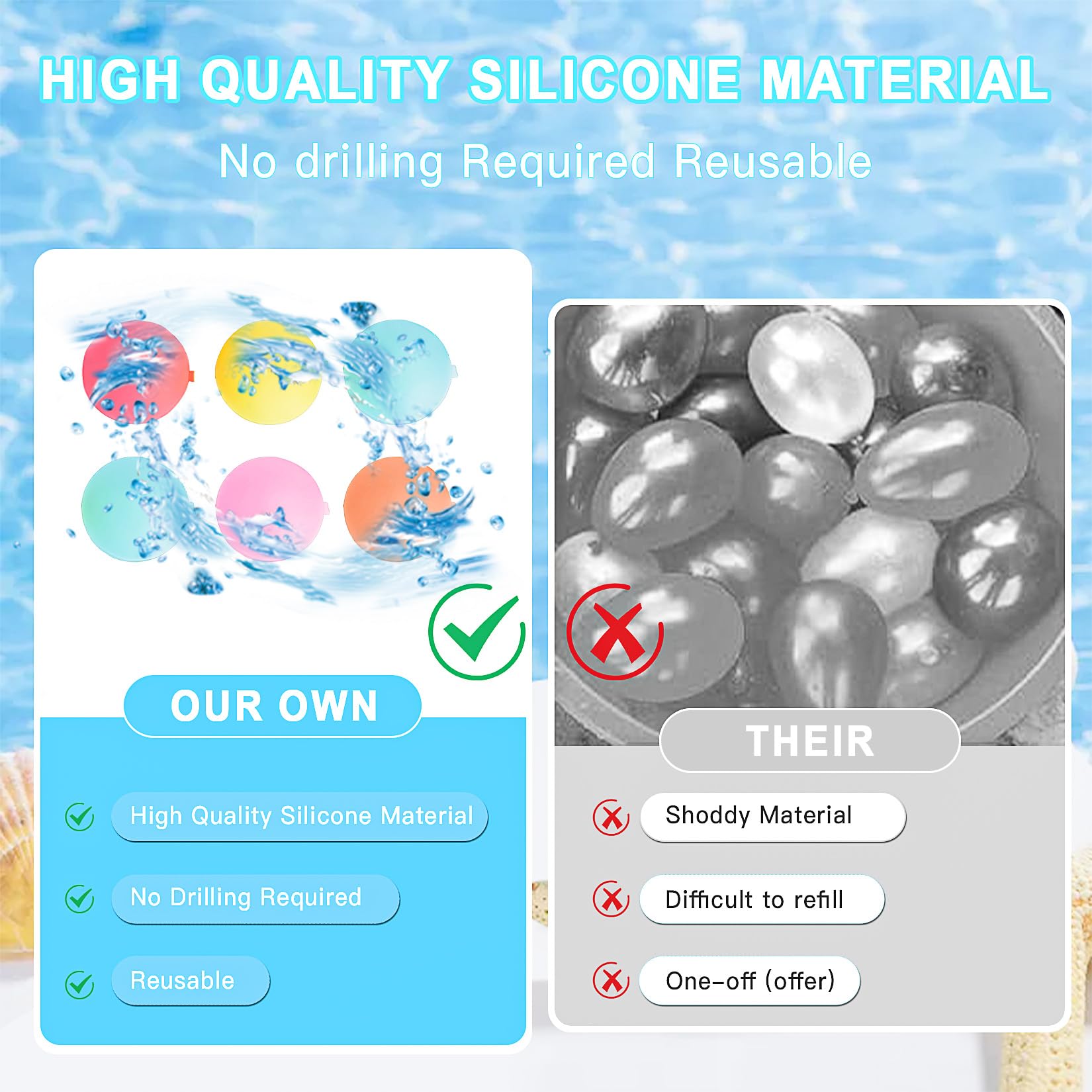 6 Pcs Globos de Agua Reutilizables de Silicona, Bombas de Agua Silicona Reutilizables, Bolas de Aguas Automático para Guerras de Pplaya, Piscina y Fiestas en Jardín (6,5 cm) — view 4