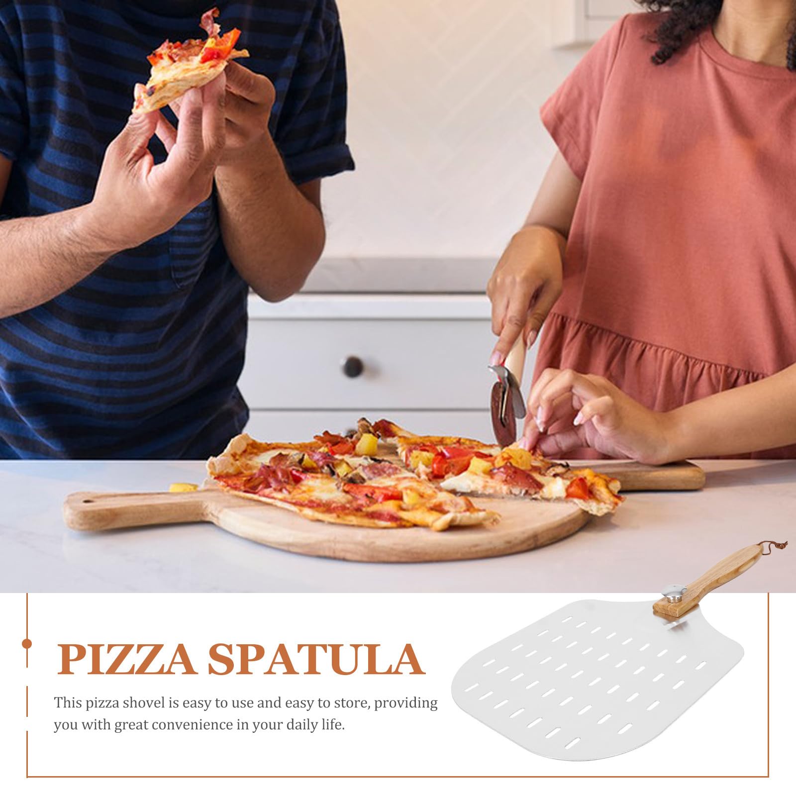 DECHOUS Pelle à Pizza Aluminium Perforee Manche Bois Pelle Pizza Transferer Gâteaux Fours Cuisine