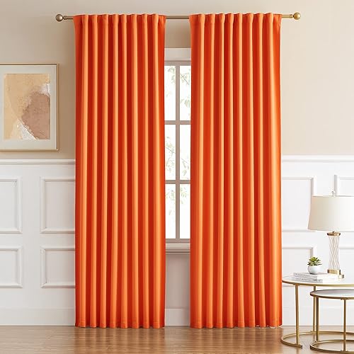 Miniatura 1 de DUALIFE - Cortinas opacas para la habitación, 2 paneles con trabilla trasera y bolsillo para cortinero, decoración de otoño, para Halloween, naranja