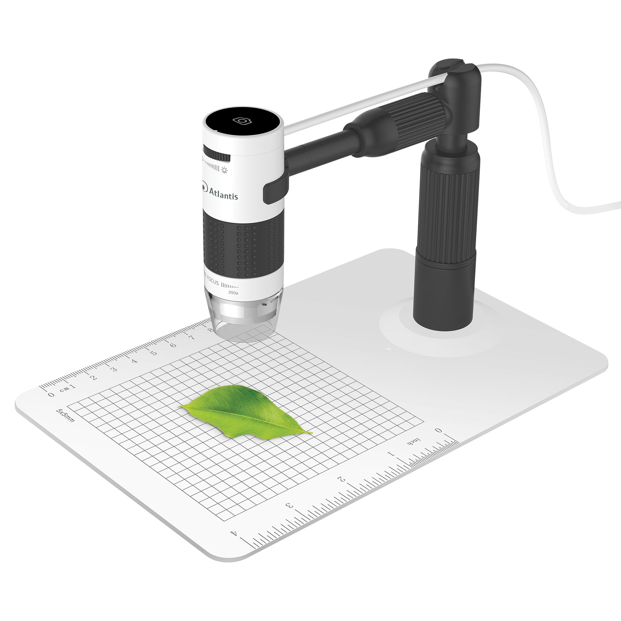 Microscopio Digitale USB Magnificatore Ingranditore Atlantis E45-MS725, Risoluzione UXGA 1600x1200. Doppio fuoco, ingrandimento 60x e 250x. Regolazione millimetrica altezza e lunghezza, PC,MAC Android