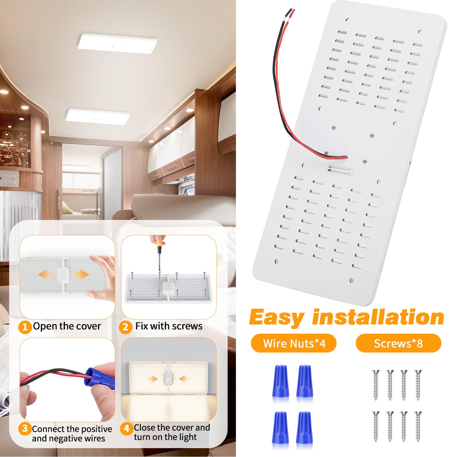 Plafoniera LED 12V Camper con Interruttore, 1800LM Luci Camper Interno 12V, 3000-6000K, 192 LEDs Plafoniera Interna 12 V per Rimorchio, Auto, Barca (1Pcs)