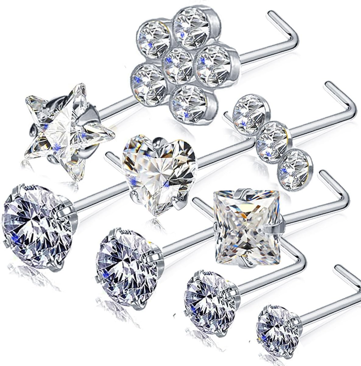 14k Gold Plated Nose Rings Studs for Women 316L Surgical Steel Nose Piercings 22g/20g/18g Gauges 1.5mm/2mm/2.5mm/3mm/3.5mm/4.5mm Sizes