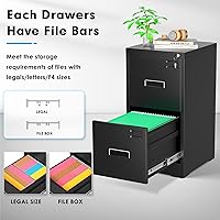 Vista 6 de Greenvelly Archivador Vertical de 18" D, Gabinete de 2 Cajones con Cerradura para Oficina en Casa, Metal Negro para Colgar Carpetas