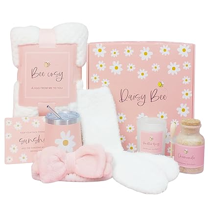 Birthday Gift for Women, Get Well Soon Gift Basket, Self Care Gifts for Women With a Cozy Plush Blanket, Coral Fleece Headband, Mothers Day Gifts, Relaxation Gifts for Women, Care Package Gift Set
