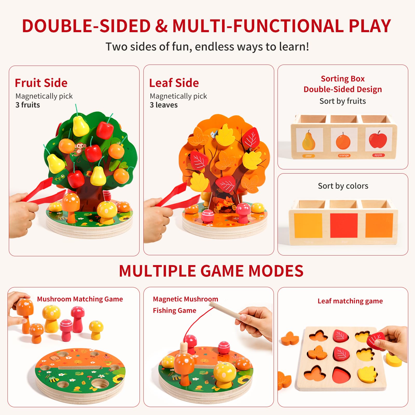 Montessori Apple Picking Magnetic Tree Toy - Giocattoli Montessori per 3 4 5 6 anni - Giocattolo sensoriale in legno per bambini - Puzzle di ordinamento delle forme per abilità motorie fini,
