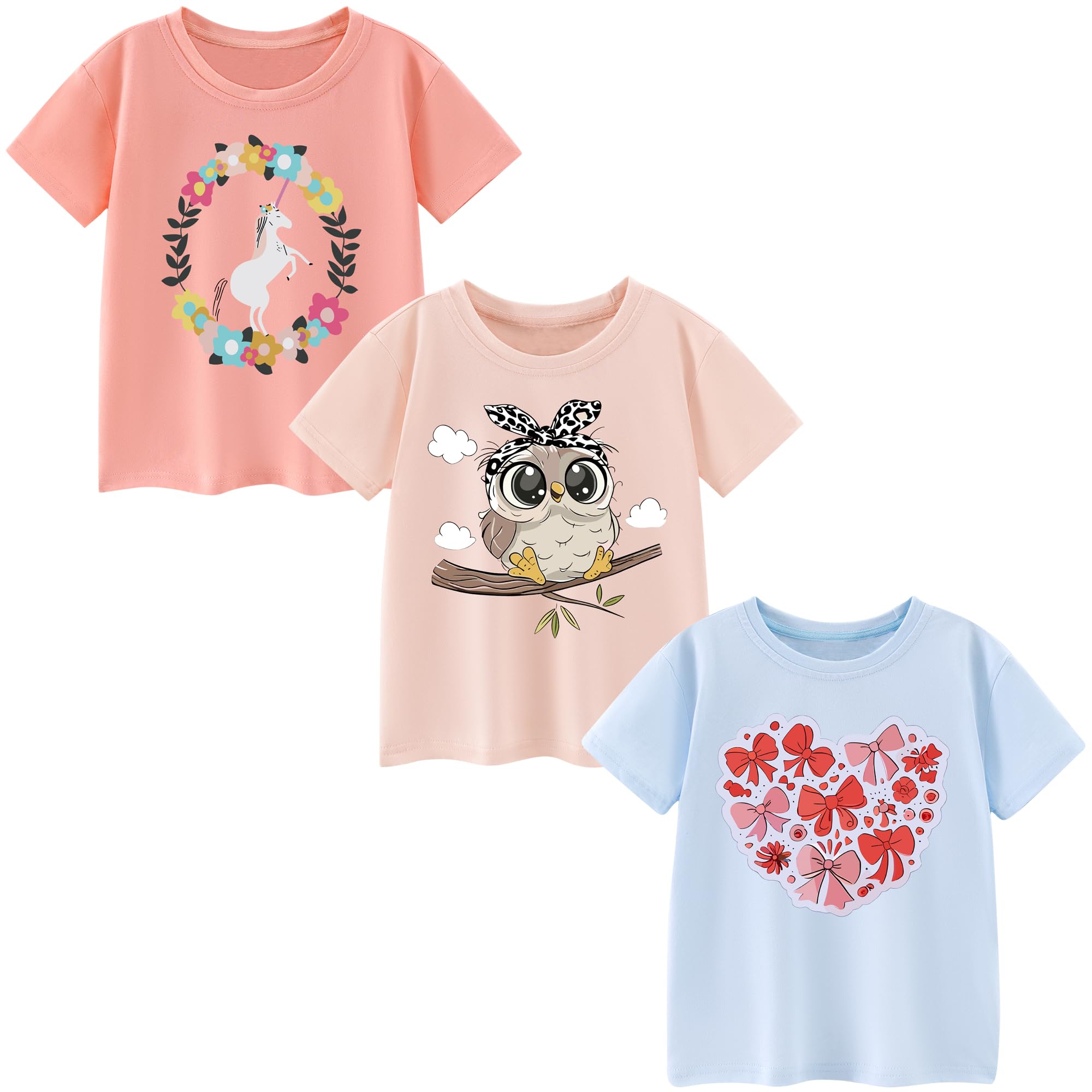 Camisetas de Manga Corta Niñas, Camiseta Algodon para Niña de Verano, Cuello Redondo T-Shirts Moda Informal Tops para Niños 3-8 Años — view 12