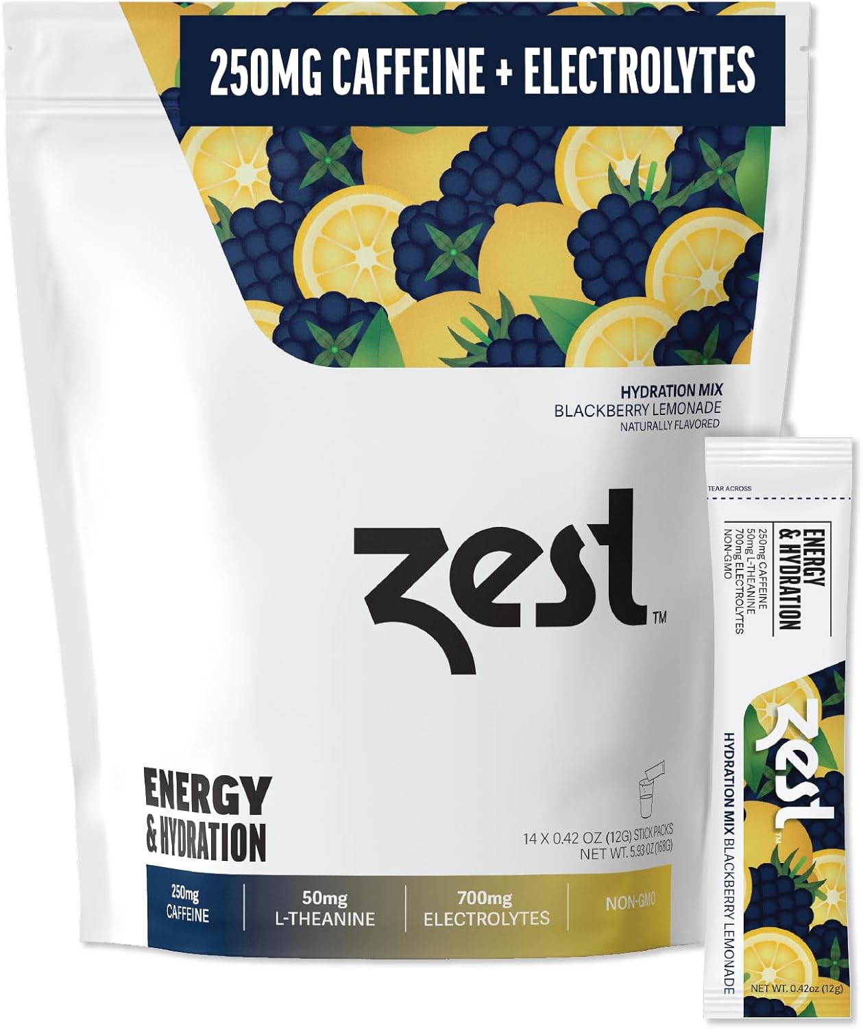 Zest Electrolyte Hydration Powder – Mix w/Water – 14 Packets – Low Sugar Liquid Enhancer (1 Pack (14 Powder Sticks), BlackBerry Lemonade (Energy & Hydration))