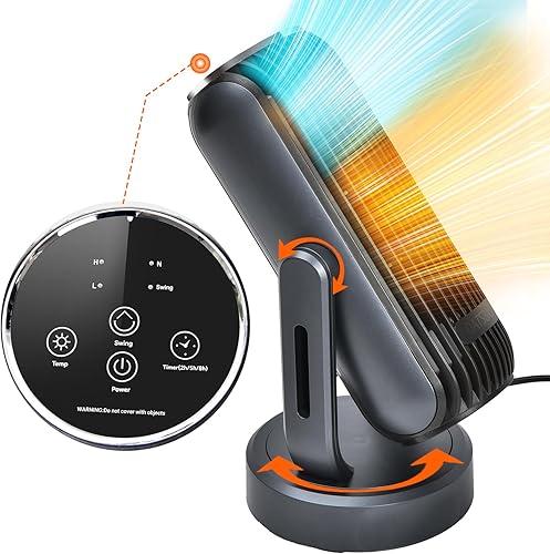 Miniatura 8 de Nauttxon Calentador de espacio oscilante con temporizador, 3 niveles de calor, calentador de espacio de 14 pulgadas, portátil para interiores, 1200