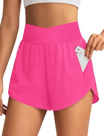 BMJL Women 2.5 Running Shorts Crossover High Waisted Short with Pockets