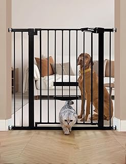 BABELIO 36 Inch Extra Tall Baby Gate with Cat Door,29.5-40" Metal Pet Door for