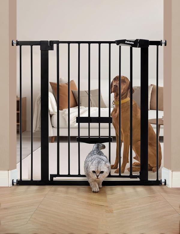 Babelio 36 Inch Extra Tall Baby Gate with Cat Door, 29.5-40" Metal Pet Door for Stairs, Doorways, House, Auto Close, Easy Walk Thru, Black by Babelio - Used condition - US$78.67