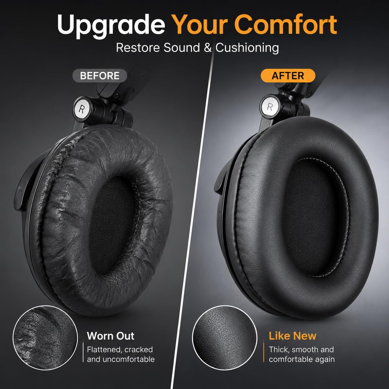Street27® Earpads Cushions Compatible with Audio Technica ATH M50X M50XBT M50RD M40X M30X M20X MSR7 M-Series Headphones, Earpads with Softer Protein Leather, High-Density Memory Foam Ear Pads — Amazon image 3