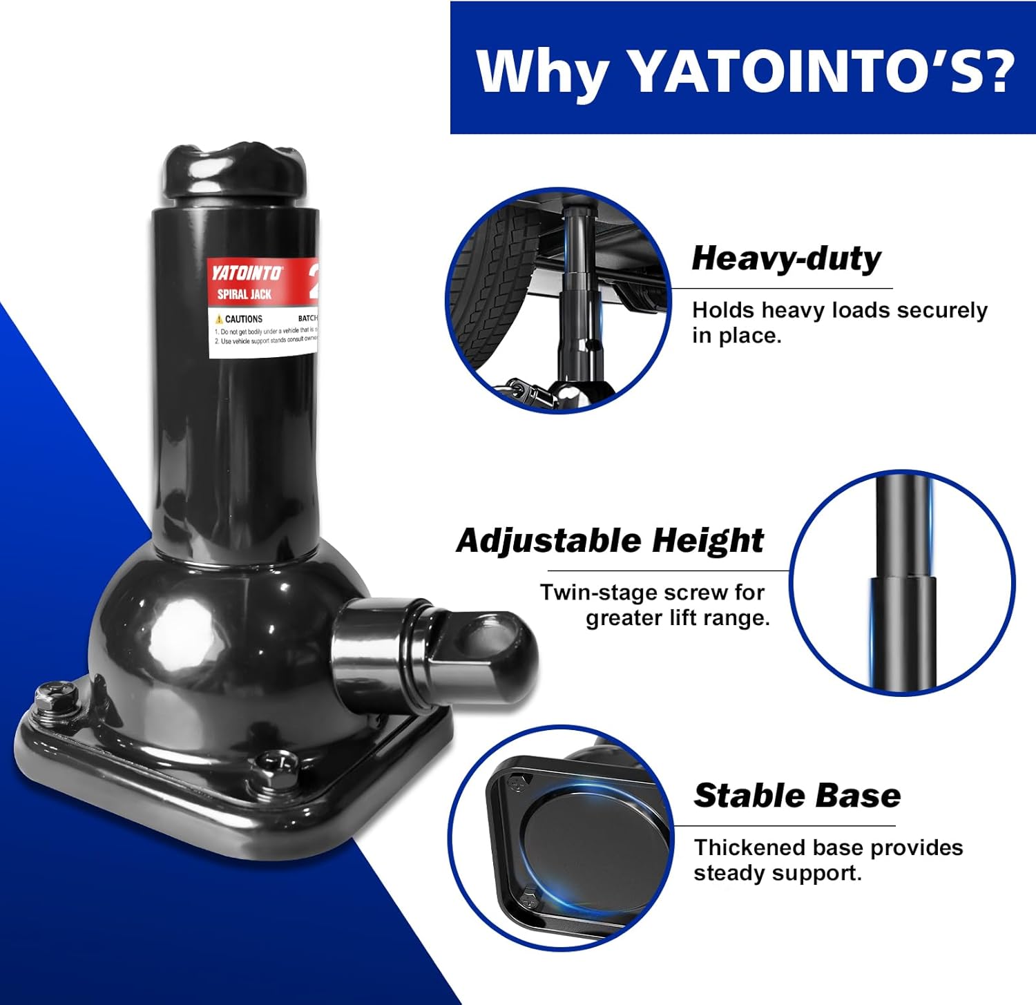 2 Ton Spiral Car Jack with Telescoping Handle - Swivel Top Mechanical Bottle Jack, 7.08"-15.35" Lift, Compact Fit for Toyota/Chevy Trucks