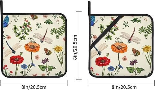 Miniatura 2 de Juego de 2 soportes para ollas de libélula de primavera con diseño de hojas de helecho botánico para cocina, decorativas, resistentes al calor,