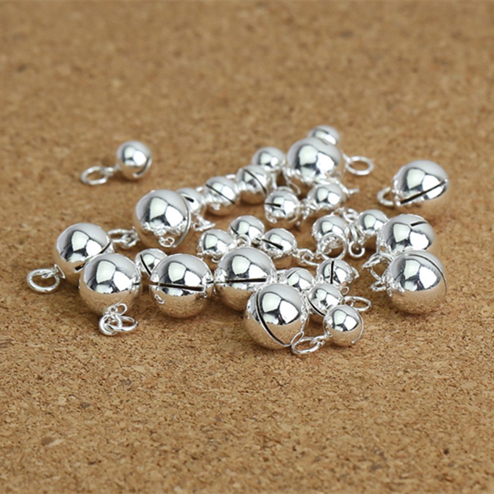 8 zawieszek ze srebra wysokiej próby, dzwonek, zawieszka, mała kulka, dzwonek, okrągłe dzwonki, 5 mm, 6 mm, 7 mm, 8 mm, Srebro szterlingowe, Gładki