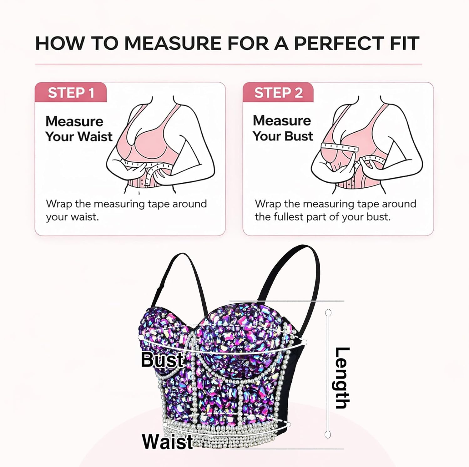 ELLACCI Women's Sexy Rhinestone Bead Bustier Crop Top Club Party Glitter Corset Top Bra Purple - Image 6