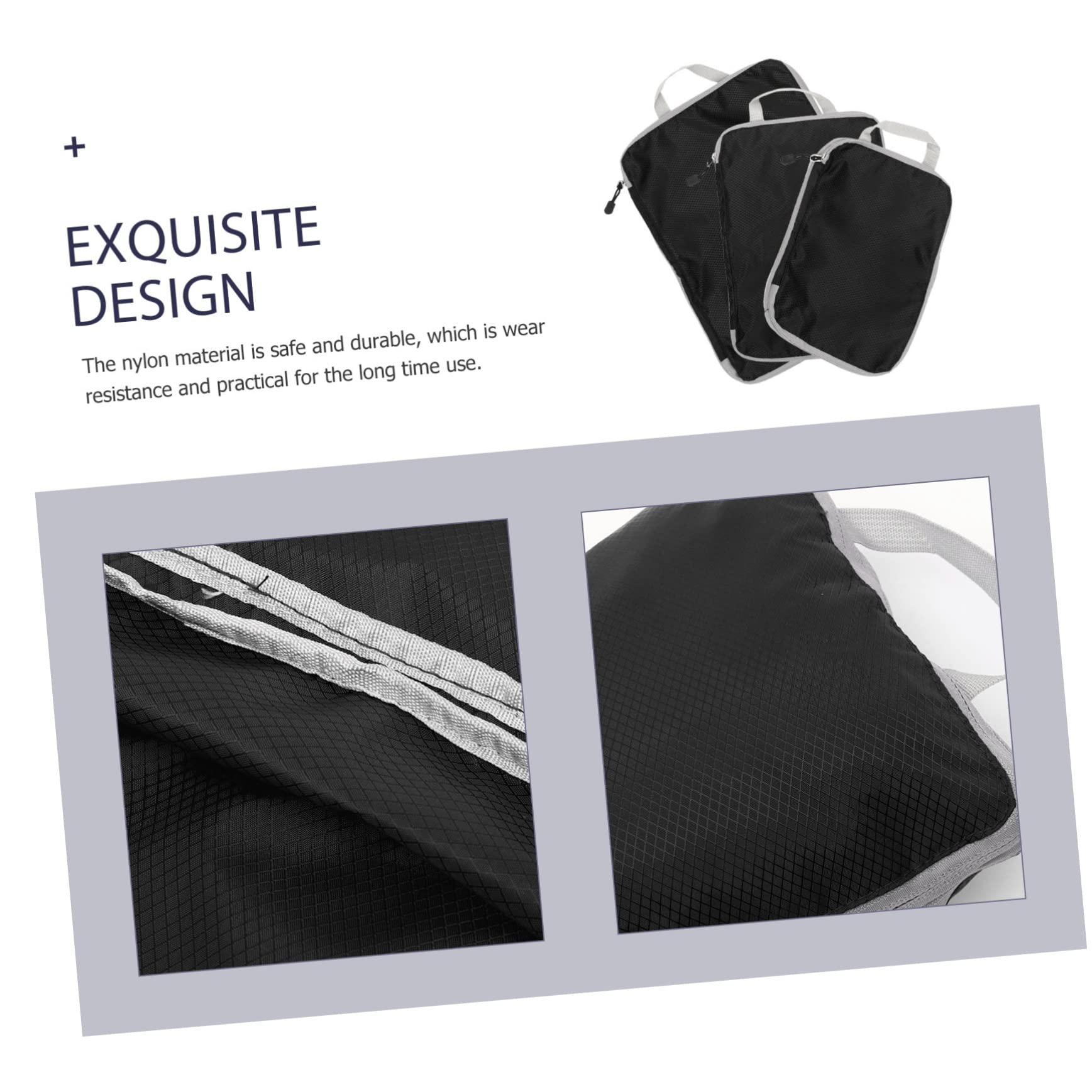 LIFKOME 3 Sacchetti da Viaggio Nero in Nailon, Organizer per Valigia Resistente All’usura, Pratici per Cosmetici e Biancheria Intima, per Viaggio