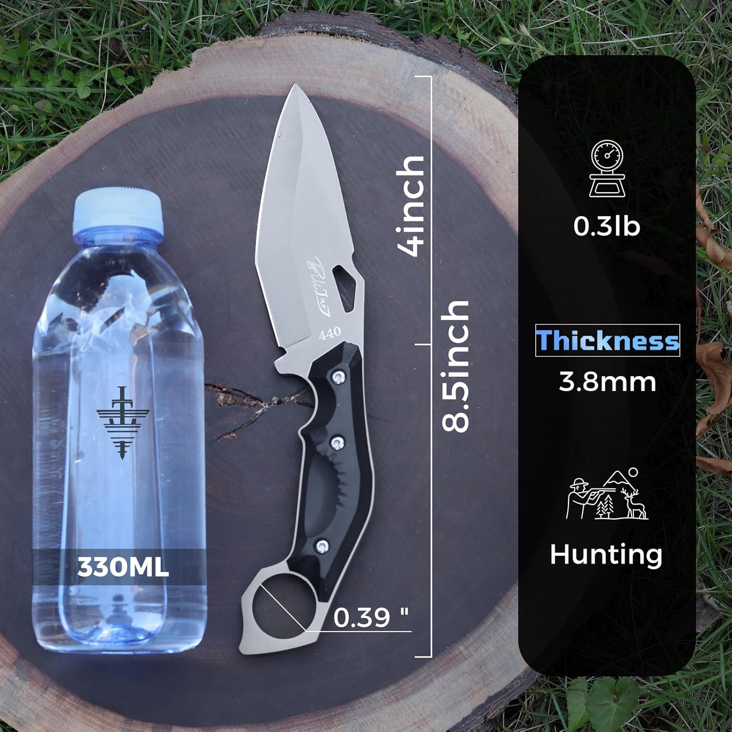 EDC Scout Carry Knife with Finger Loop, 4" 440 Steel Fixed Blade Survival Knife with Kydex Sheath - Ergonomic Handle, Full Tang Karambit Knives for Men - Utility for Hunting, Fishing & Camping