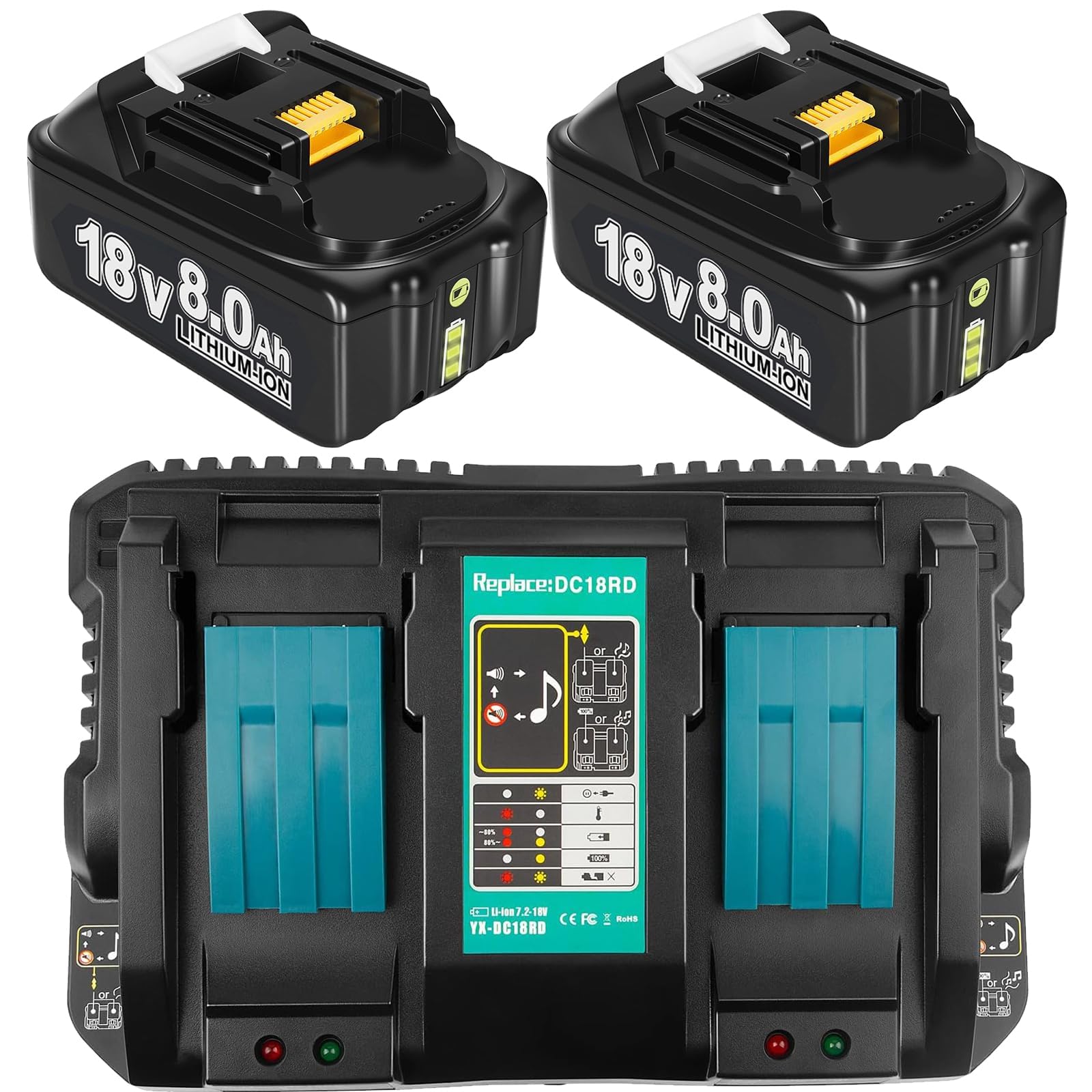 8000mAh BL1860 Ersatzakku für makita akku 18v 8Ah Ersatzakku für Makita akku BL1850 BL1850B BL1860 BL1860B BL1840B BL1840 BL1830 BL1835 BL1845 194204-5 LXT-400 Werkzeugakku mit LED (8.0-2-c)