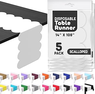 White Plastic Disposable Table Runner. 5 Pack 14 x 108 inch. Scallop Table Runner Adds A Pop of Color to Your Party Table, by Swanoo