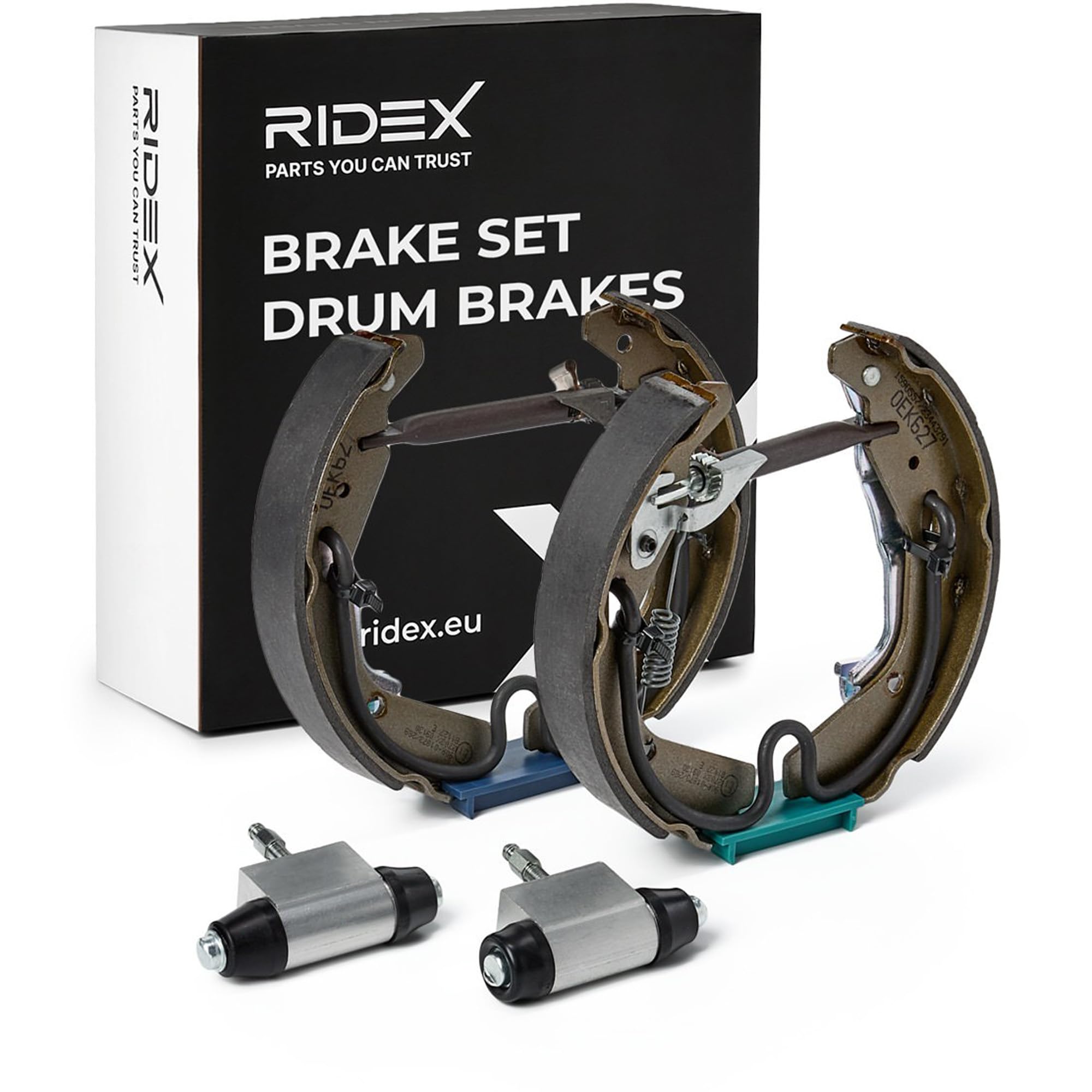 RIDEX 3859B0338 Bremsenset Trommelbremse Bremsbacken Satz mit Radbremszylinder mit Stellelement Hinten Kompatibel mit OPEL AGILA A H00, SUZUKI IGNIS II, SUBARU JUSTY III G3X, VAUXHALL Agila Mk I A H00