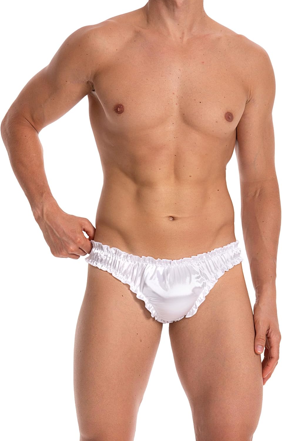 Satini Men's Satin Ruffle Sissy Thong Tanga Knickers Briefs Panties - Image 6