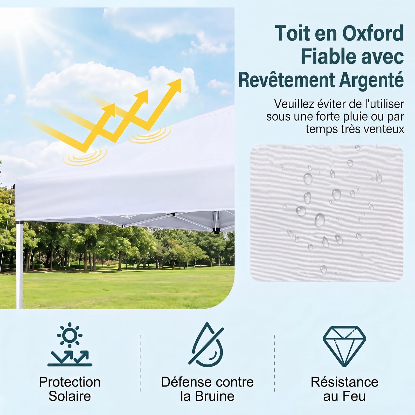 RELAX4LIFE Tonnelle Pliante 3x3 Imperméable, Barnum Pliant Facile à Monter, Protection Solaire UPF50+, Tissu Oxford Argenté, Cadre Métallque, Sac Inclus, Gazebo 3x3 pour Terrasse Marché Camping(Blanc)