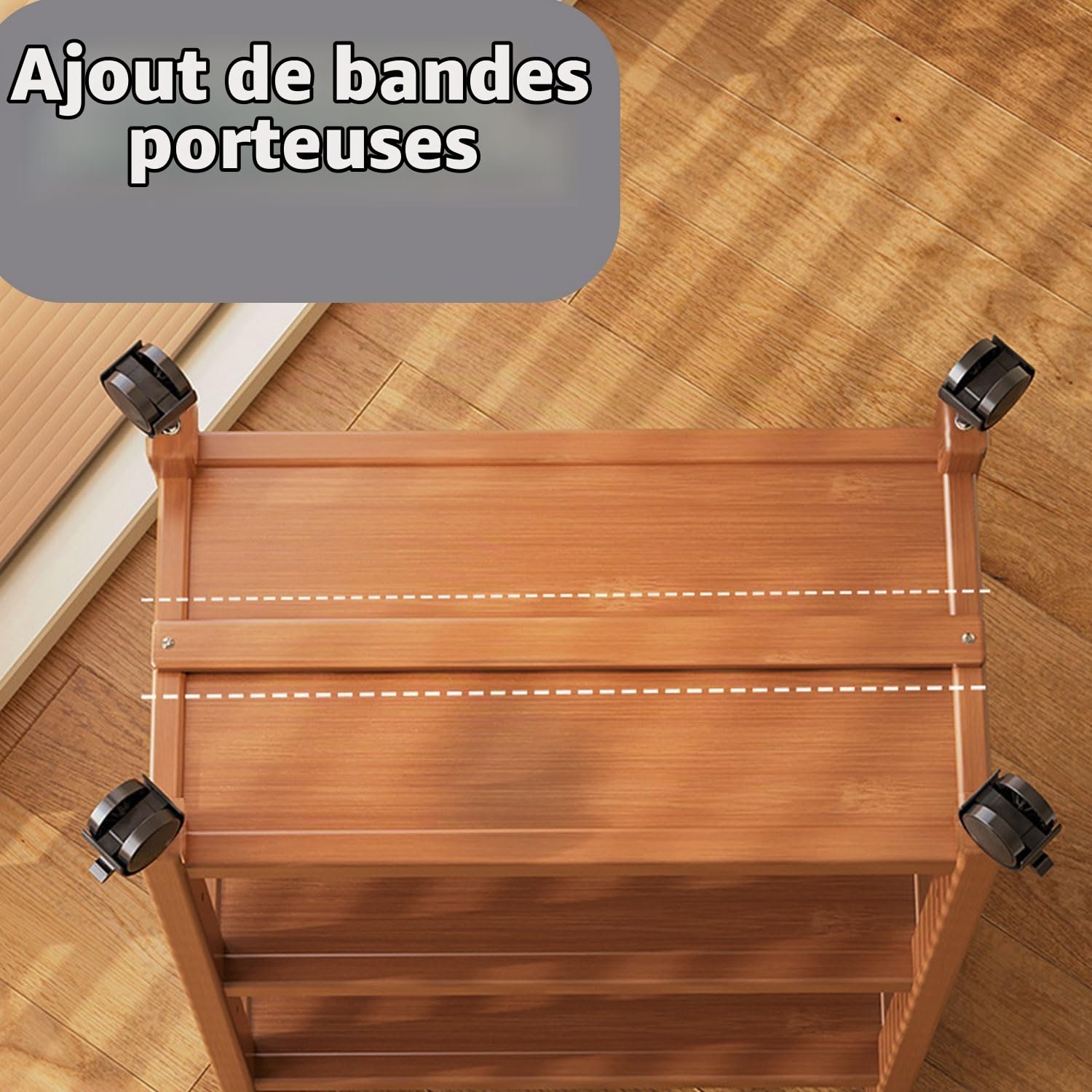 Chariot de service avec roulettes, chariot de cuisine en bois 3 étagères, chariot mobile polyvalent pour cuisine, salle de bain, couloir et balcon, chariot d'appoint peu encombrant