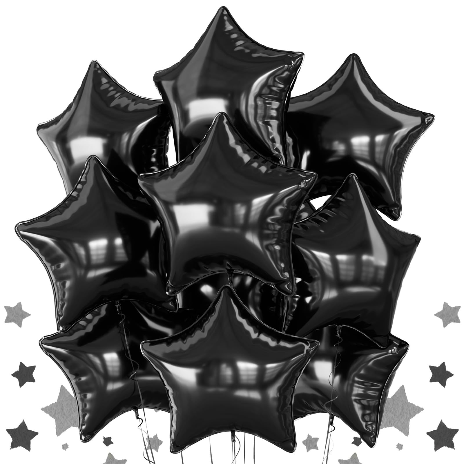 Biapian Black Star Foil Balloons, 10PCS Black Foil Stars Shape Balloons, 18 Inch Stars Balloon for Helium Pentagram Balloon for Birthday, Anniversary,
