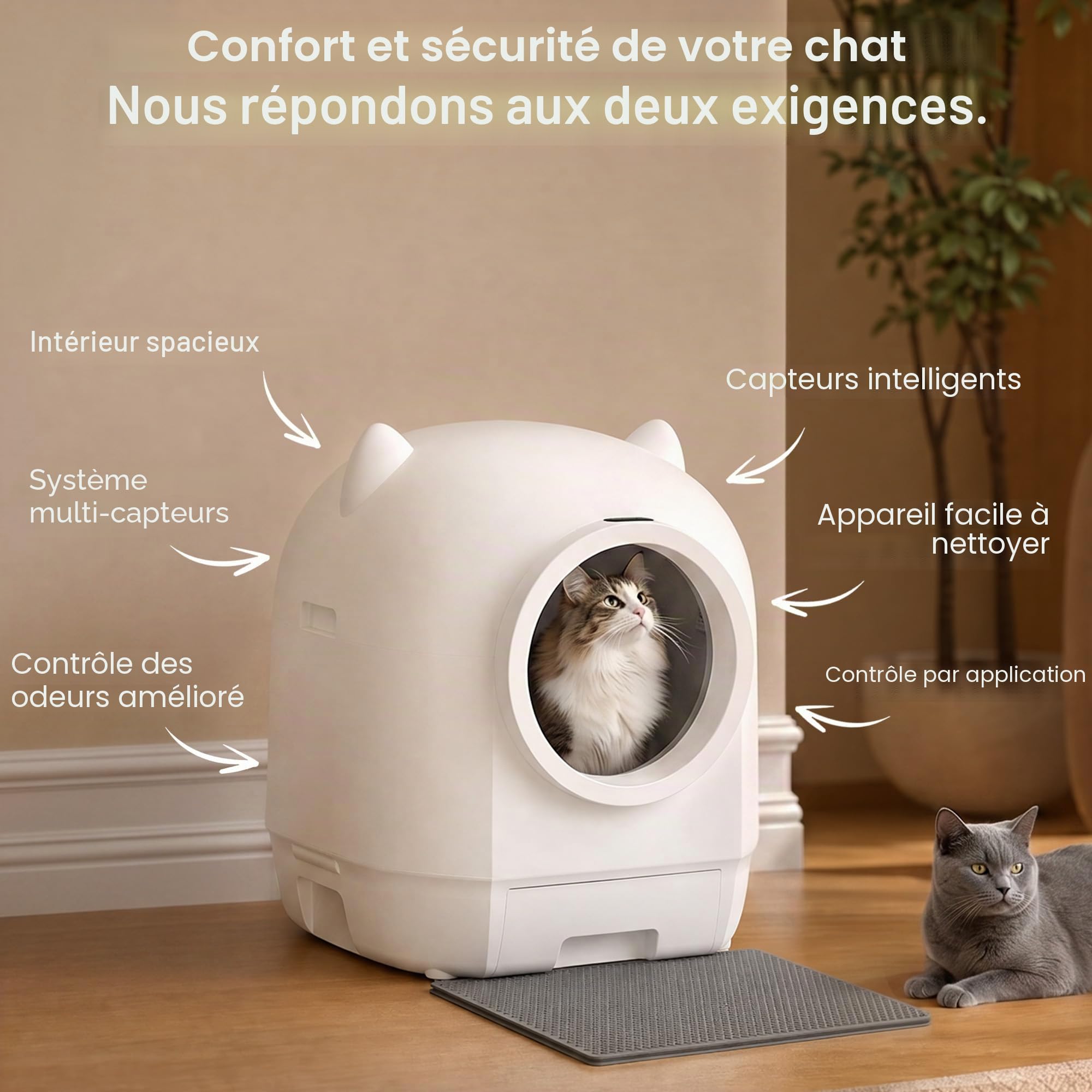 JUMMICO Litière pour Chat Autonettoyante, 90L XXL Litière Chat Autonettoyante, Double Système Anti-Odeur Et Systèmes De Sécurité Multiples, Contrôle À Distance Via App, Idéal pour Foyers Multi-Chats