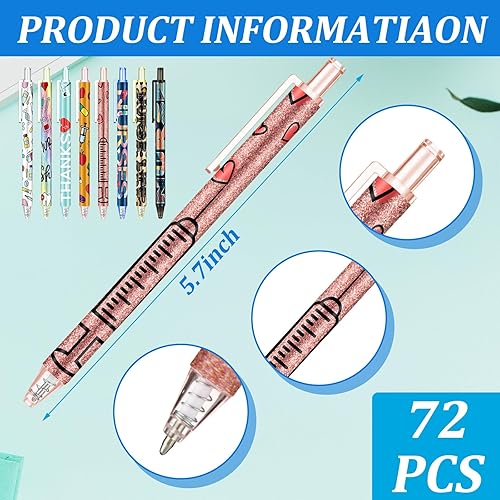Miniatura 2 de Leinuosen 72 bolígrafos divertidos para enfermera, bolígrafos retráctiles de caricatura a granel, bolígrafos retráctiles de agradecimiento para