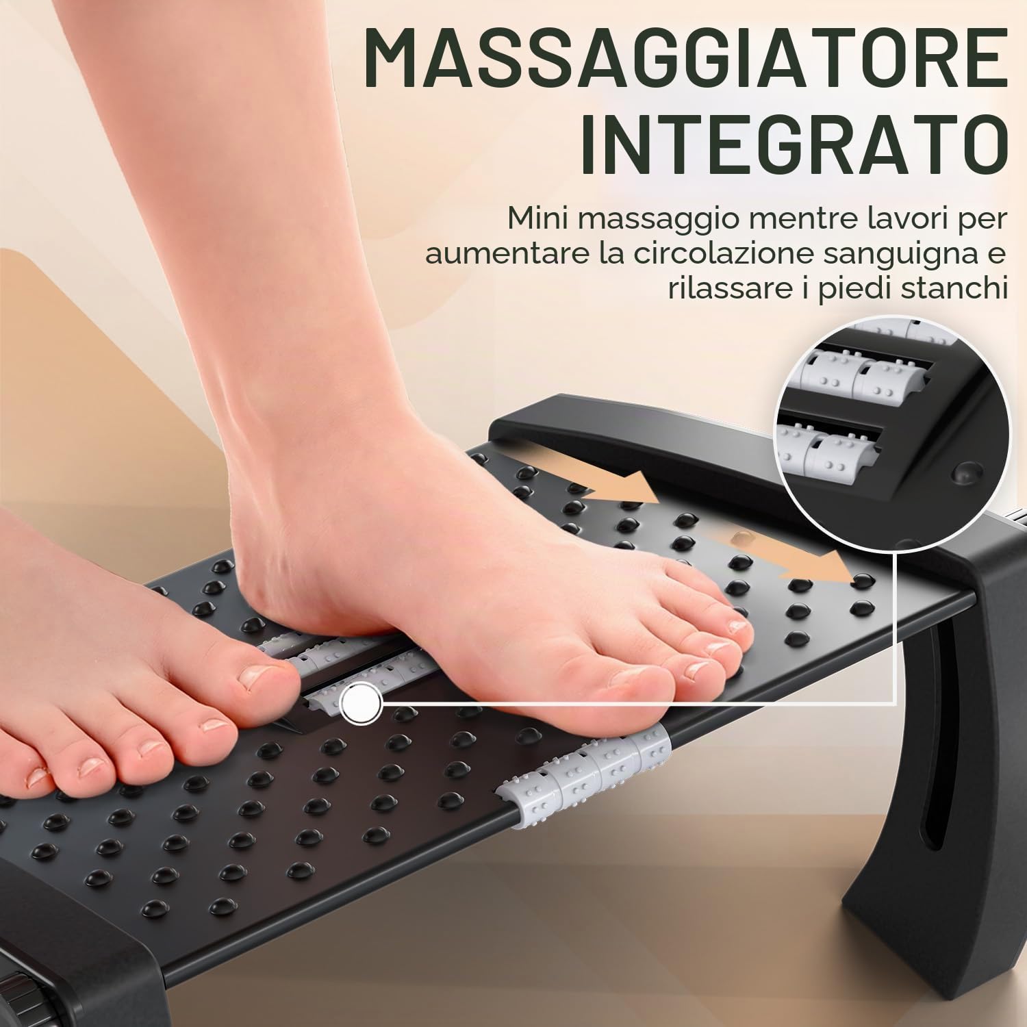 ACROPAQ Poggiapiedi - Poggiapiedi ergonomico con altezze regolabili e funzione di massaggio rilassante per il comfort in ufficio - AF005